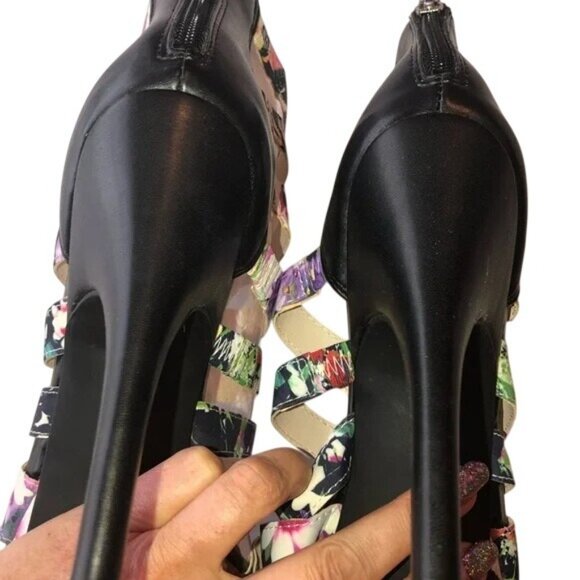 Bar III Womens Floral Gladiator High Heel Sandals With Back Zipper Size 10 Black - Picture 5 of 8